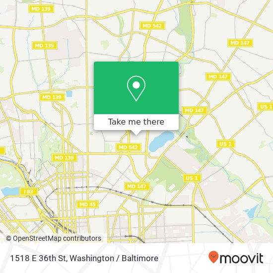 Mapa de 1518 E 36th St, Baltimore, MD 21218