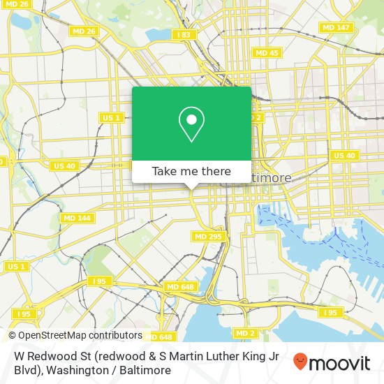Mapa de W Redwood St (redwood & S Martin Luther King Jr Blvd), Baltimore, MD 21201