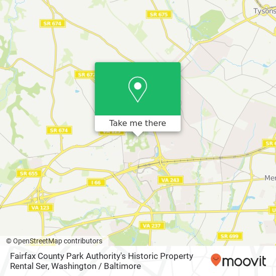 Mapa de Fairfax County Park Authority's Historic Property Rental Ser, 9601 Courthouse Rd