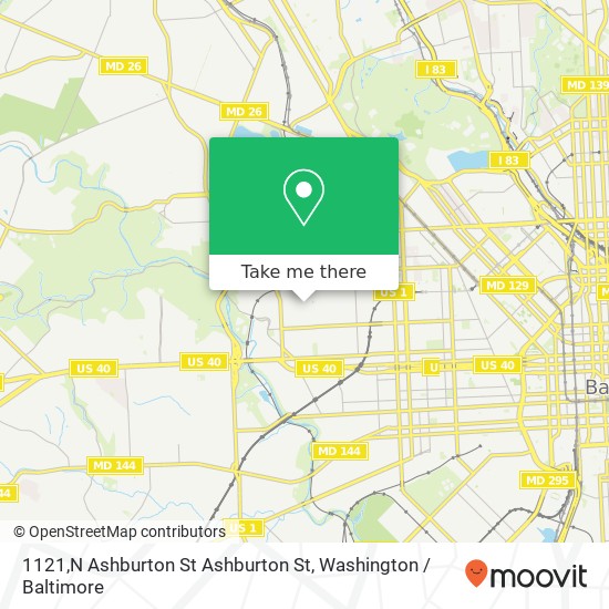 Mapa de 1121,N Ashburton St Ashburton St, Baltimore, MD 21216