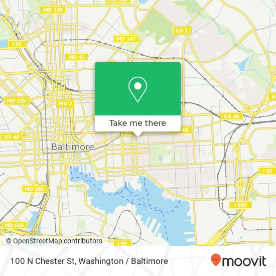 Mapa de 100 N Chester St, Baltimore, MD 21231