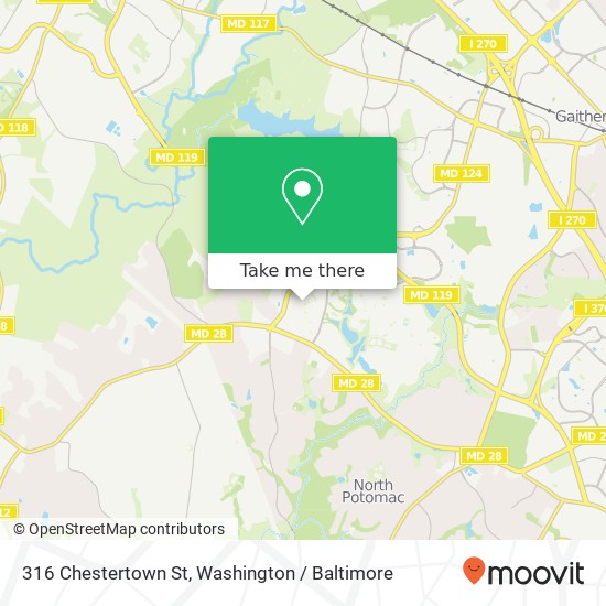 Mapa de 316 Chestertown St, Gaithersburg, MD 20878