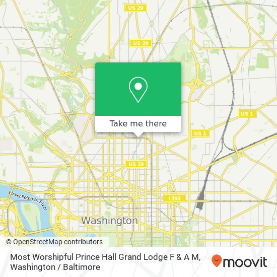 Mapa de Most Worshipful Prince Hall Grand Lodge F & A M, 1000 U St NW