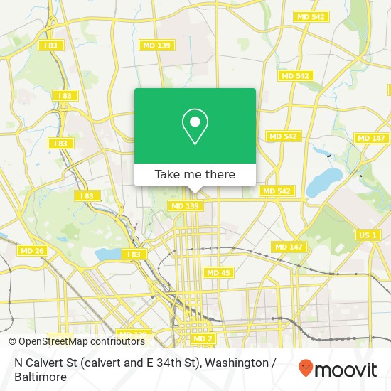 Mapa de N Calvert St (calvert and E 34th St), Baltimore, <B>MD< / B> 21218