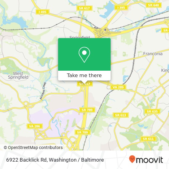 Mapa de 6922 Backlick Rd, Springfield, VA 22150