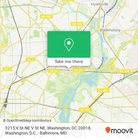 Mapa de 3215,V St NE V St NE, Washington, DC 20018