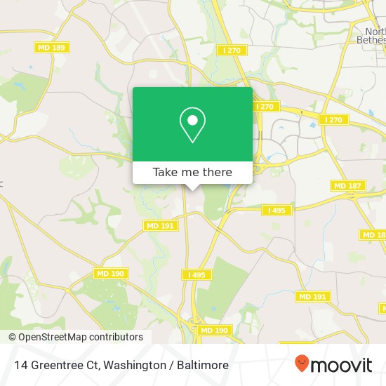 Mapa de 14 Greentree Ct, Bethesda, MD 20817