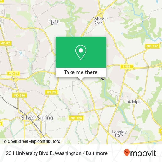 Mapa de 231 University Blvd E, Silver Spring, MD 20901