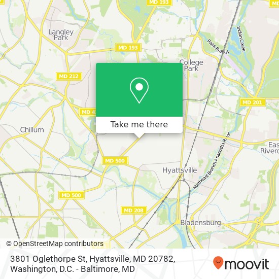Mapa de 3801 Oglethorpe St, Hyattsville, MD 20782
