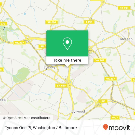 Tysons One Pl, McLean (TYSONS), VA 22102 map
