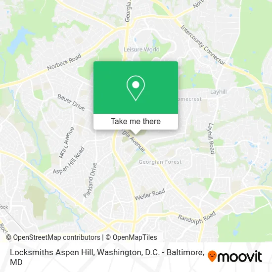 Locksmiths Aspen Hill map