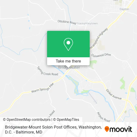 Bridgewater-Mount Solon Post Offices map