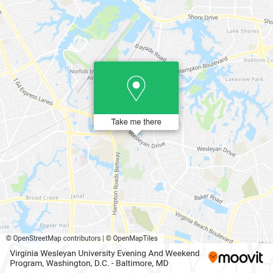 Virginia Wesleyan University Evening And Weekend Program map