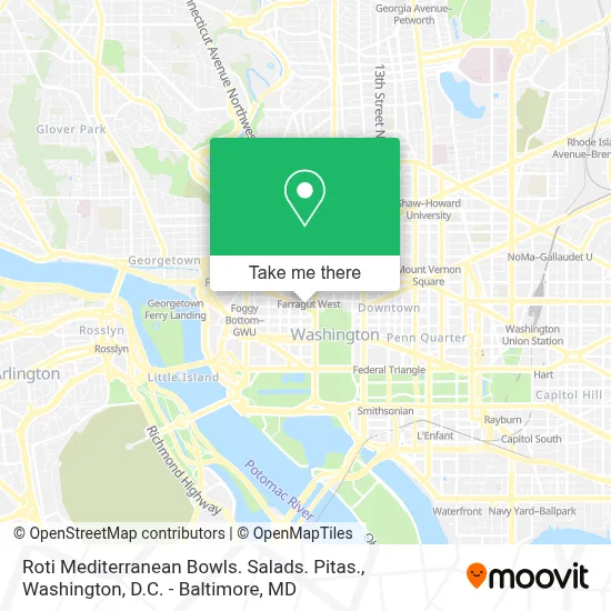 Roti Mediterranean Bowls. Salads. Pitas. map