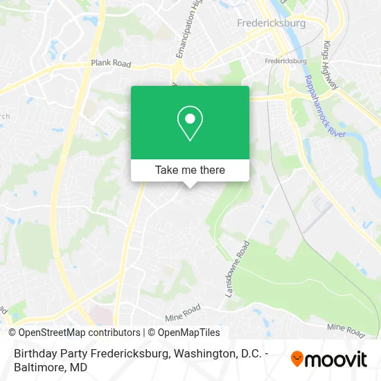 Birthday Party Fredericksburg map