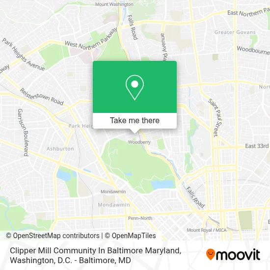 Clipper Mill Community In Baltimore Maryland map