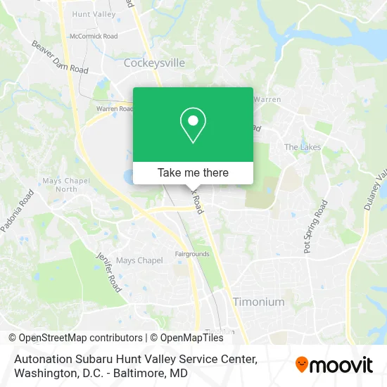 Autonation Subaru Hunt Valley Service Center map