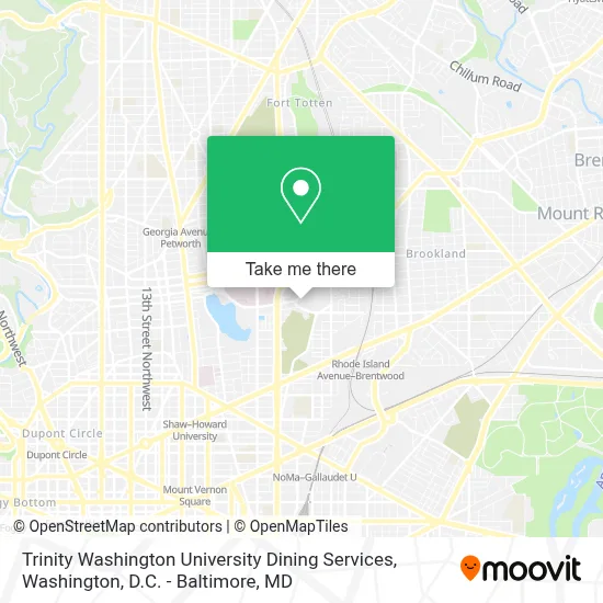 Trinity Washington University Dining Services map