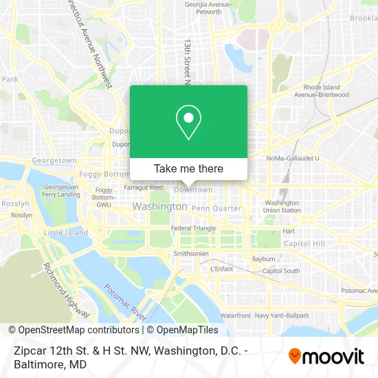 Zipcar 12th St. & H St. NW map