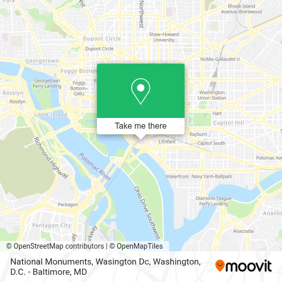 National Monuments, Wasington Dc map