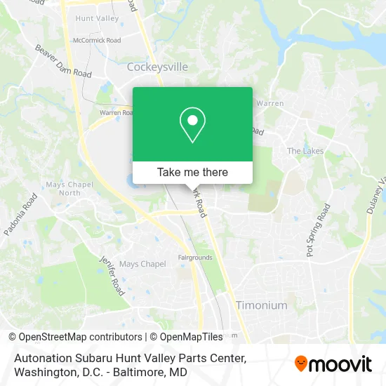 Autonation Subaru Hunt Valley Parts Center map