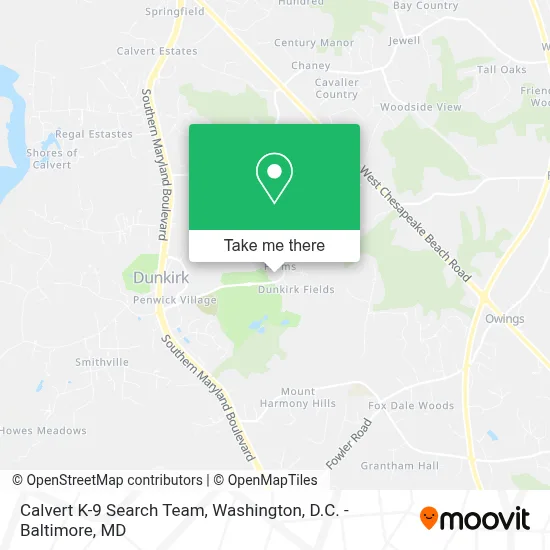 Calvert K-9 Search Team map