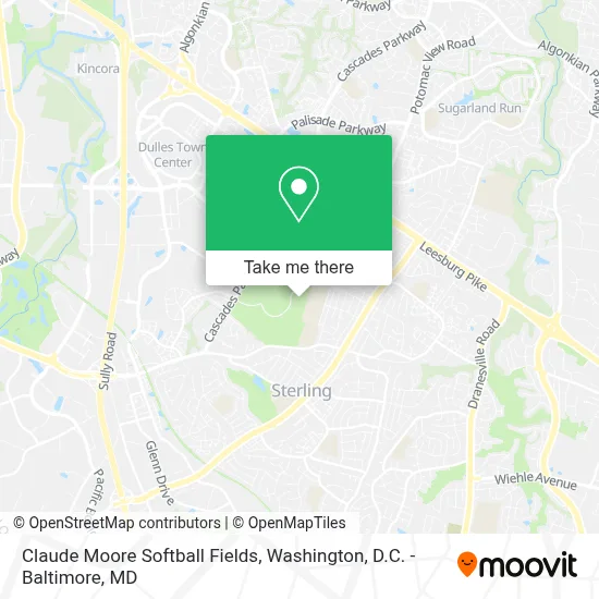 Claude Moore Softball Fields map