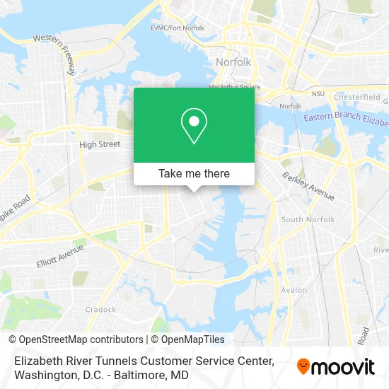 Elizabeth River Tunnels Customer Service Center map
