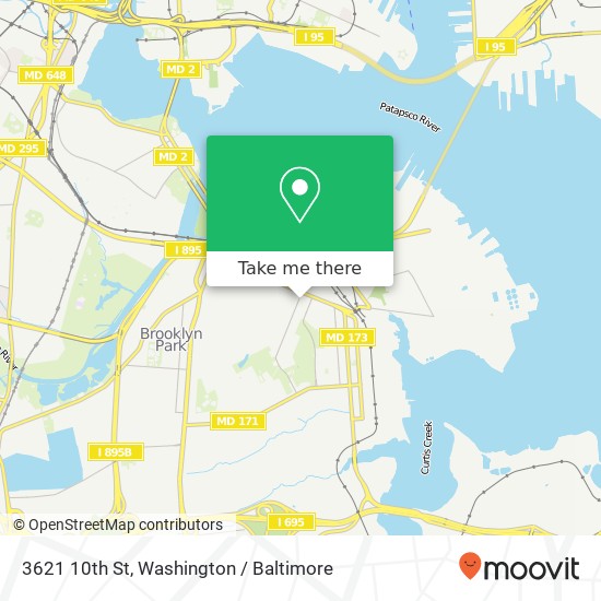 Mapa de 3621 10th St, Brooklyn, MD 21225