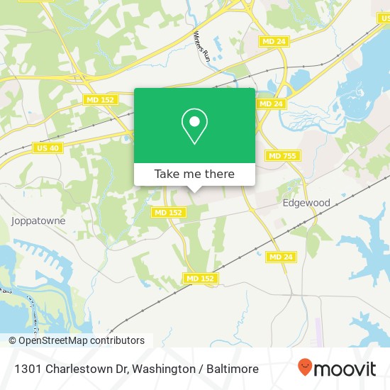 Mapa de 1301 Charlestown Dr, Edgewood, MD 21040