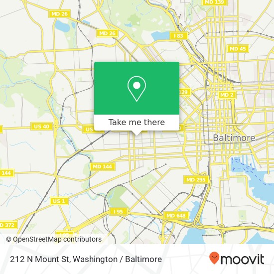 Mapa de 212 N Mount St, Baltimore, <B>MD< / B> 21223