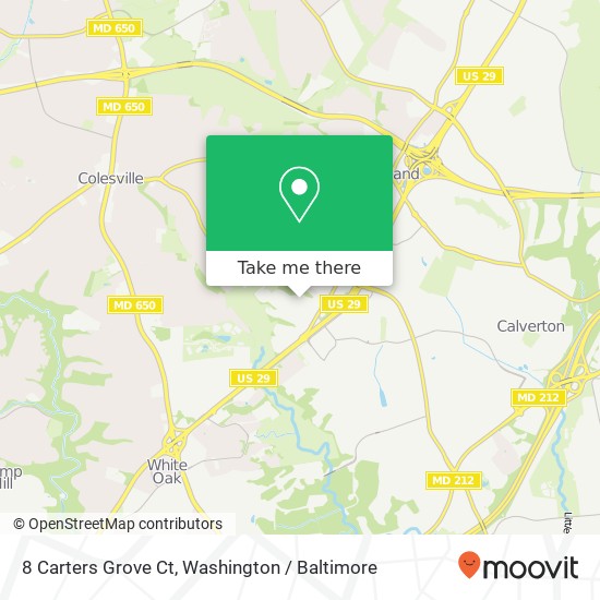 Mapa de 8 Carters Grove Ct, Silver Spring, MD 20904