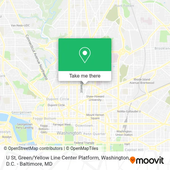 U St, Green / Yellow Line Center Platform map