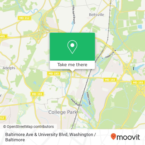 Baltimore Ave & University Blvd map