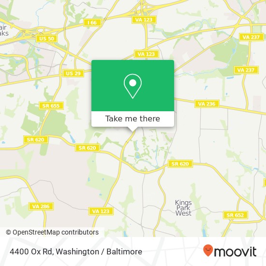Mapa de 4400 Ox Rd, Fairfax, VA 22030