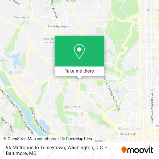 Mapa de 96 Metrobus to Tenleytown