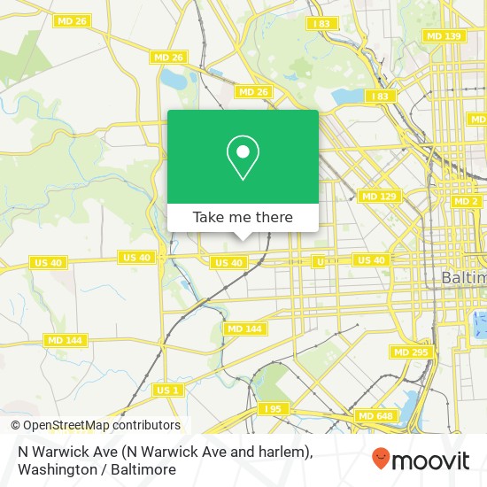 Mapa de N Warwick Ave (N Warwick Ave and harlem), Baltimore, MD 21216