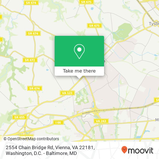 Mapa de 2554 Chain Bridge Rd, Vienna, VA 22181