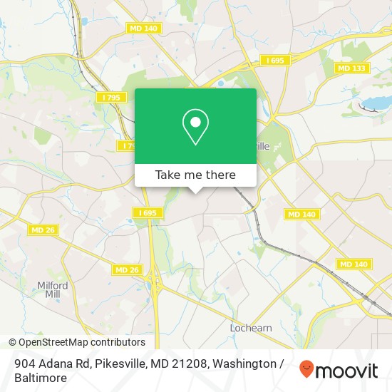 Mapa de 904 Adana Rd, Pikesville, MD 21208