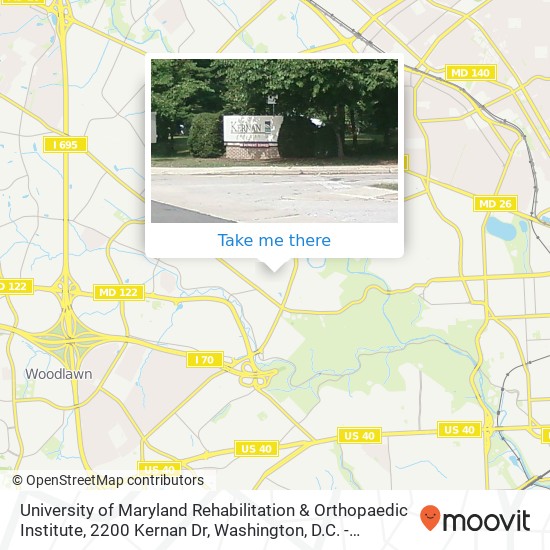Mapa de University of Maryland Rehabilitation & Orthopaedic Institute, 2200 Kernan Dr