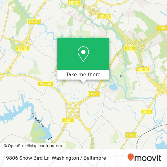 Mapa de 9806 Snow Bird Ln, Laurel, MD 20723