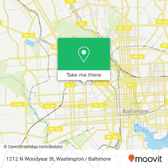 Mapa de 1212 N Woodyear St, Baltimore, MD 21217