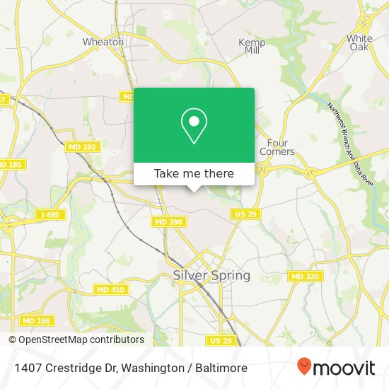 Mapa de 1407 Crestridge Dr, Silver Spring, MD 20910