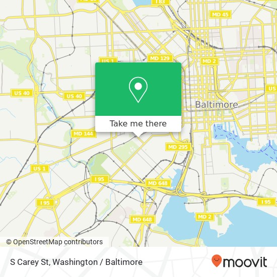 Mapa de S Carey St, Baltimore, MD 21223