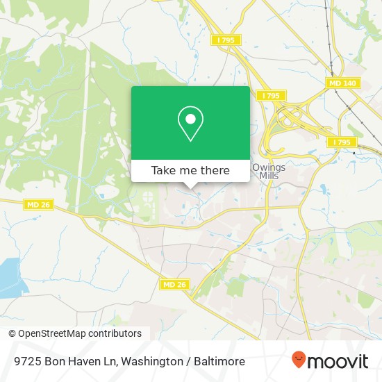 Mapa de 9725 Bon Haven Ln, Owings Mills, MD 21117