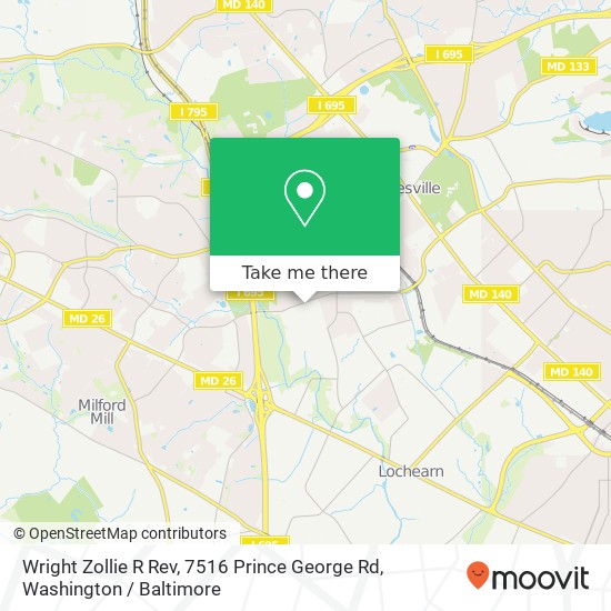 Mapa de Wright Zollie R Rev, 7516 Prince George Rd