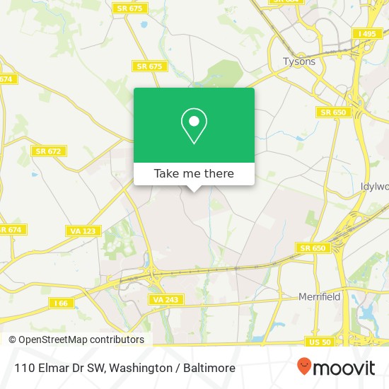 Mapa de 110 Elmar Dr SW, Vienna, VA 22180