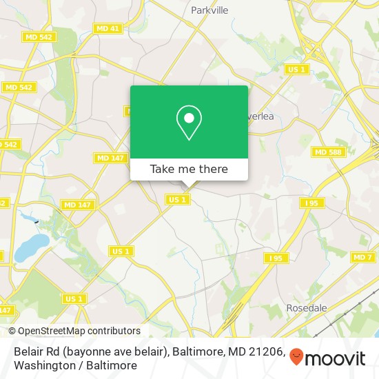 Mapa de Belair Rd (bayonne ave belair), Baltimore, MD 21206