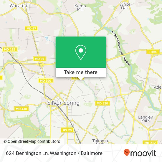 Mapa de 624 Bennington Ln, Silver Spring, MD 20910