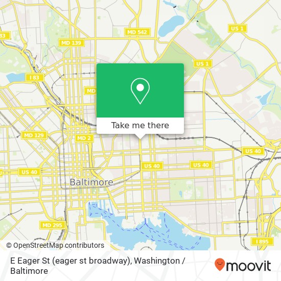 Mapa de E Eager St (eager st broadway), Baltimore, MD 21205